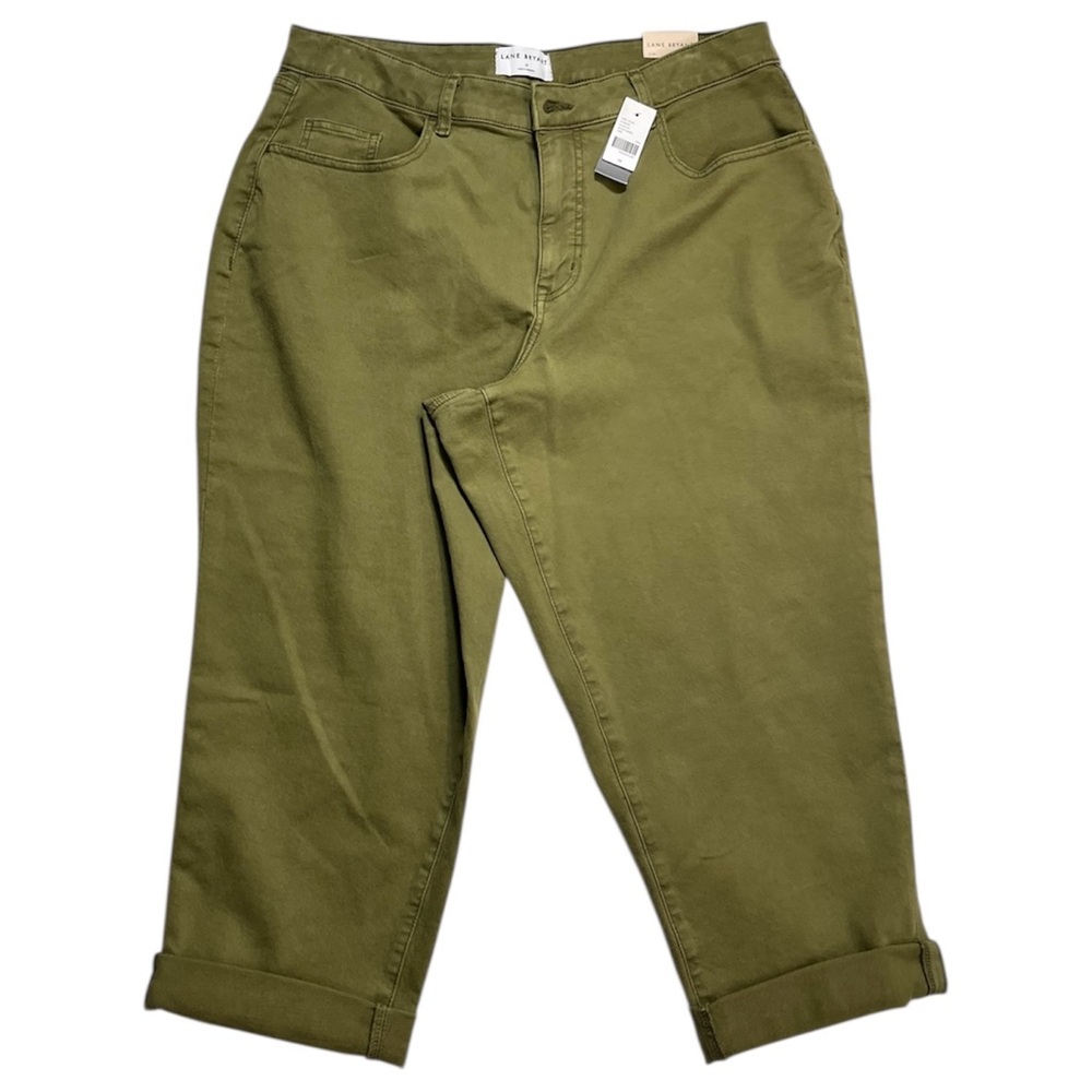 Lane Bryant Boyfriend Mid Rise Capri Olive Denim New 14/16